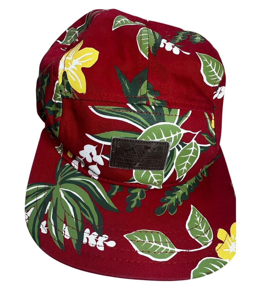 Vans 5 Panel Camper Hat Floral Hawaiian Canvas Red Leather Patch